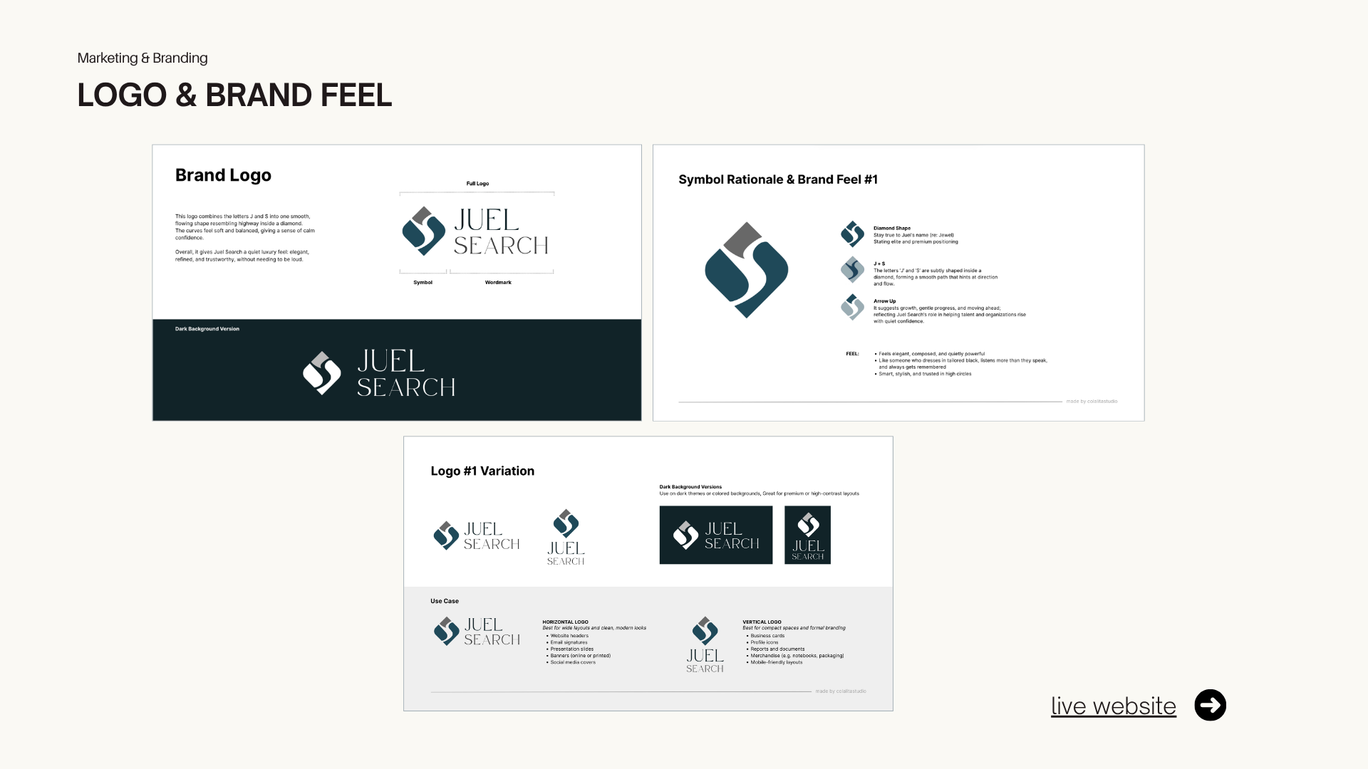 JUEL Search logo and brand feel exploration.