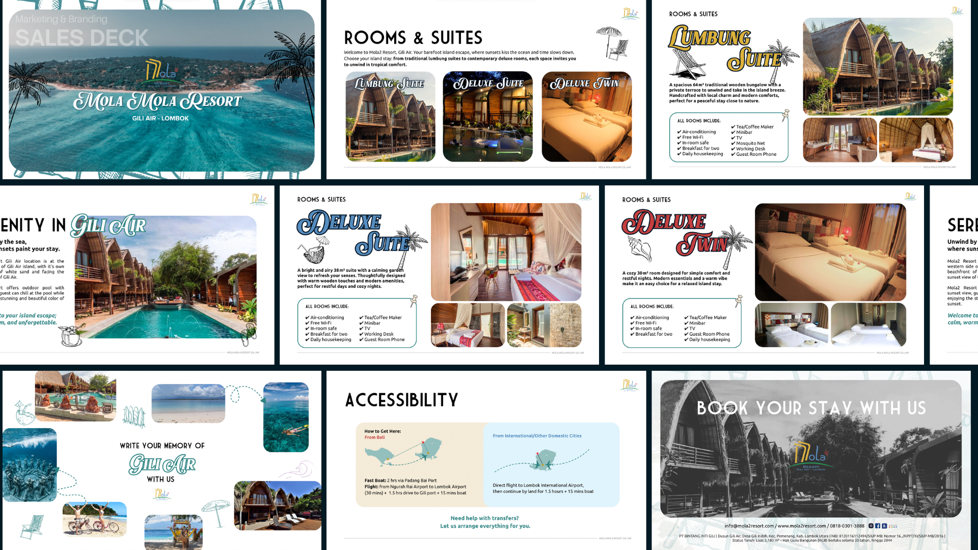 Sales deck spread for Mola Mola Resort, Gili Air, Lombok.