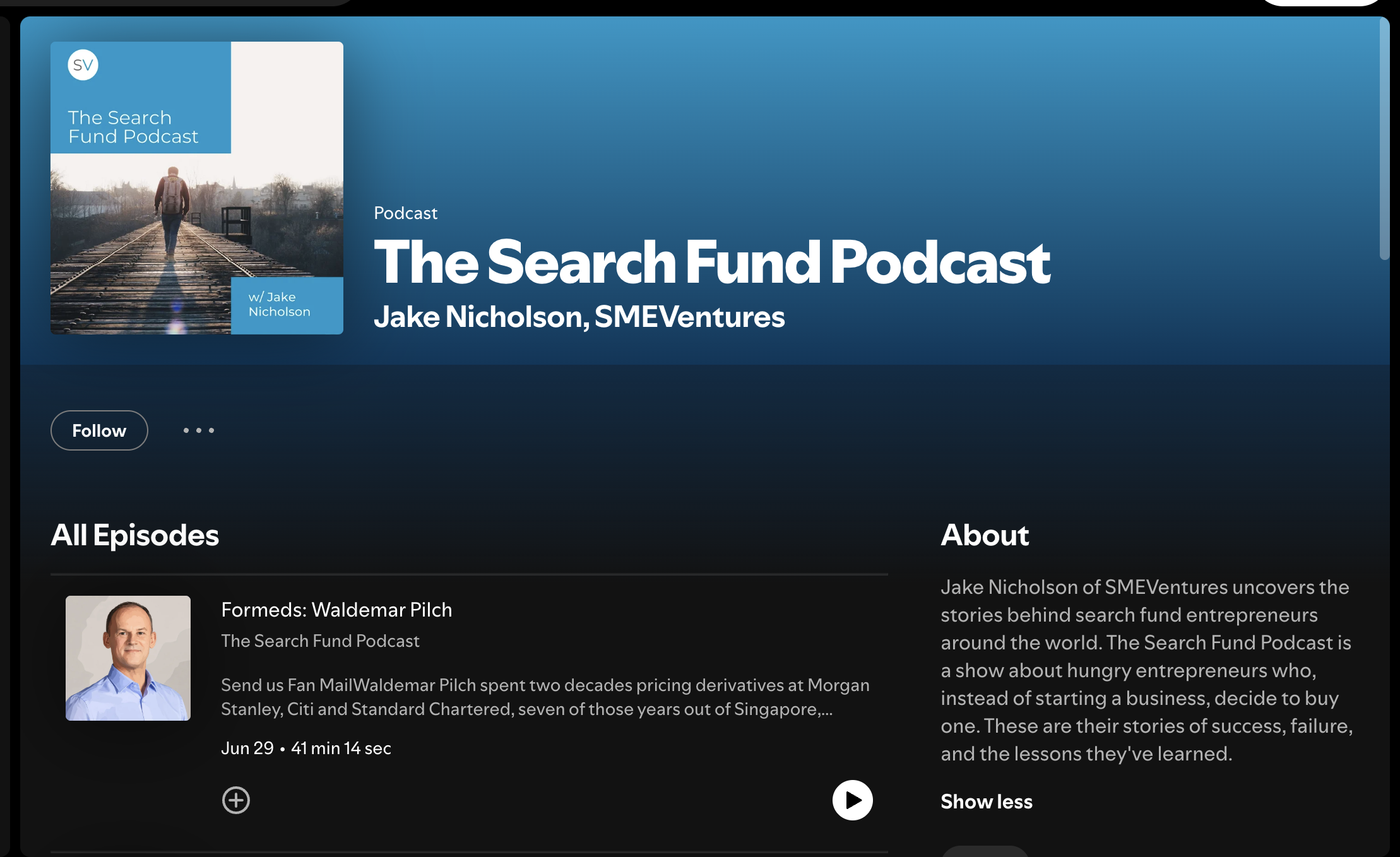 The Search Fund Podcast, hosted by Jake Nicholson of SMEVentures.