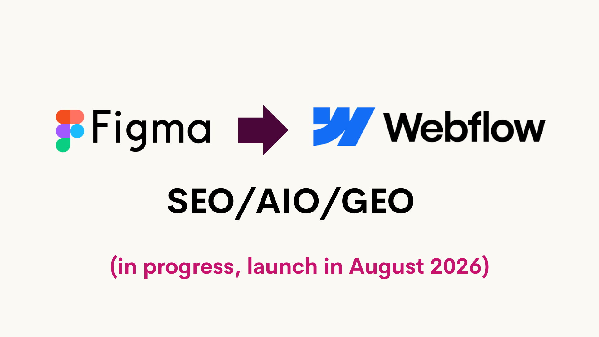 Figma to Webflow migration plan, covering SEO, AIO, and GEO, targeting an August 2026 launch.
